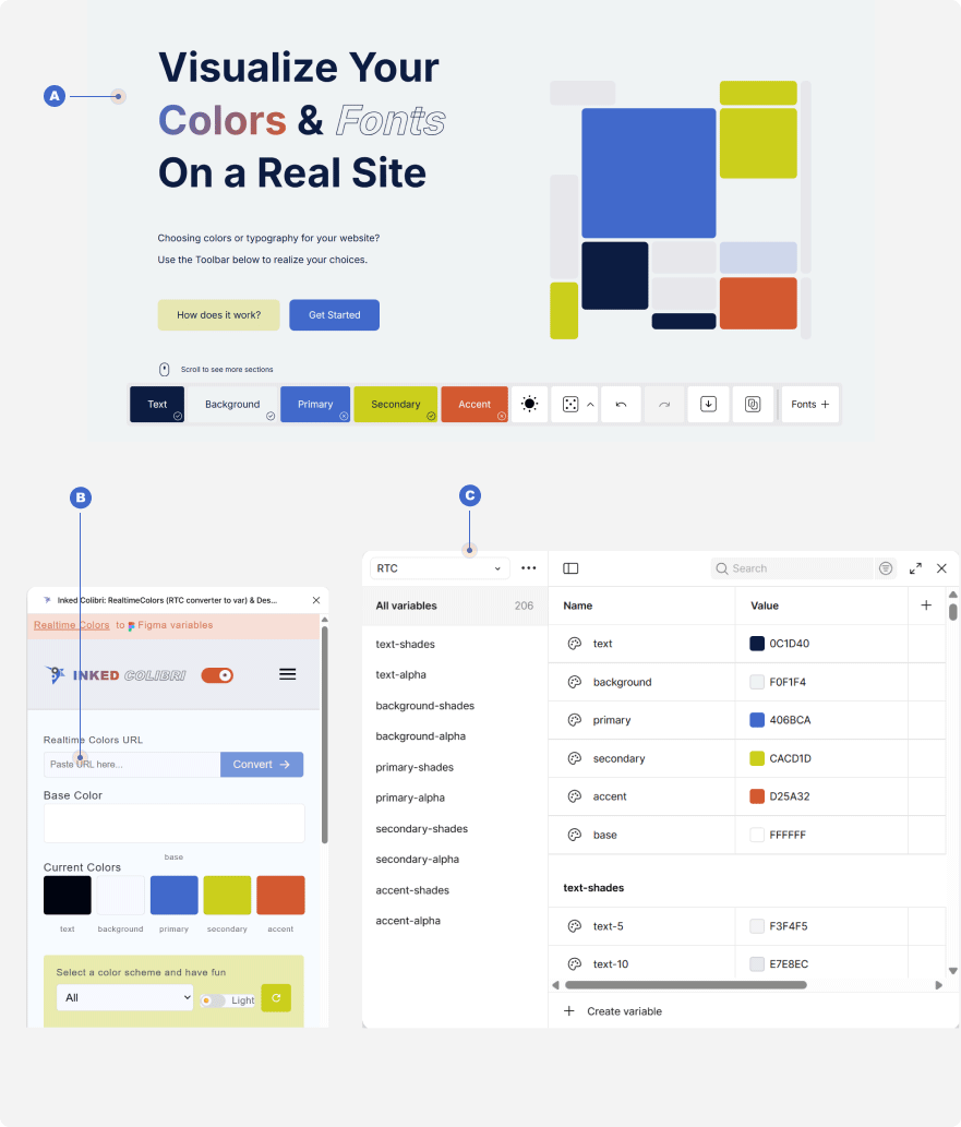 Paste a Realtime Colors URL into the plugin and generate reactive variables